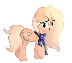 Size: 1280x1134 | Tagged: safe, artist:mirtash, oc, oc only, oc:mirta whoowlms, pegasus, pony, clothes, looking back, open mouth, raised hoof, rcf community, scarf, simple background, smiling, solo, transparent background