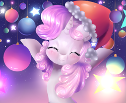 Size: 907x742 | Tagged: safe, artist:twillybrownie, sweetie belle, cute, diasweetes, hat, santa hat, solo