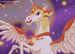 Size: 600x433 | Tagged: safe, artist:sketch-shepherd, daybreaker, alicorn, pony, a royal problem, fangs, hoers, rearing, spread wings, wings