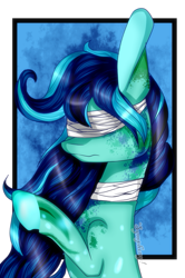 Size: 571x858 | Tagged: safe, artist:xxmissteaxx, oc, oc only, earth pony, pony, bandage, blindfold, solo