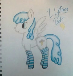 Size: 962x1004 | Tagged: safe, artist:thunderoar, lightning bolt, white lightning, pegasus, pony, clothes, female, mare, socks, solo, striped socks, traditional art