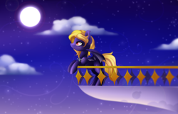 Size: 4500x2906 | Tagged: safe, artist:scarlet-spectrum, oc, oc only, oc:butter cream, bat pony, pony, absurd resolution, balcony, cloud, commission, female, full moon, looking up, mare, moon, night, night sky, solo, stars