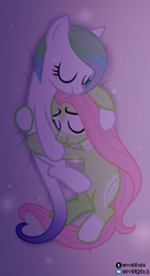 Size: 636x1172 | Tagged: safe, artist:moonhoek, derpibooru import, oc, oc only, oc:mi-mi, oc:shirohana, base used, couple, cute, digital art, female, hug, lesbian, love, mare, night, rcf community, romantic, sleeping