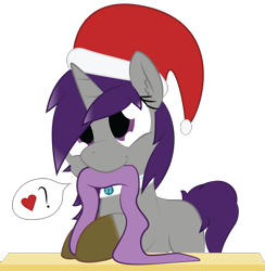 Size: 2000x2046 | Tagged: safe, artist:mintysketch, oc, oc only, oc:aegis heart, clothes, hat, minty's christmas ponies, santa hat, scarf, simple background, solo, speech bubble, transparent background, vector