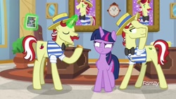 Size: 1920x1080 | Tagged: safe, derpibooru import, screencap, flam, flim, twilight sparkle, twilight sparkle (alicorn), alicorn, pony, friendship university, flim flam brothers, magic, photo