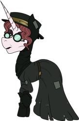 Size: 2073x3183 | Tagged: safe, artist:sweethearttarot, derpibooru import, oc, oc only, unicorn, cloak, clothes, glasses, goggles, hat, solo