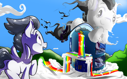 Size: 4000x2500 | Tagged: safe, artist:heyerika, rumble, thunderlane, pegasus, pony, absurd resolution, brothers, cloud, colt, duo, house, male, open mouth, sky, smiling, stallion