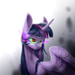 Size: 2000x2000 | Tagged: safe, artist:rappy-yum, twilight sparkle, twilight sparkle (alicorn), alicorn, pony, dark magic, magic, solo, sombra eyes, spread wings