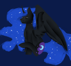 Size: 2000x1852 | Tagged: safe, artist:toptian, nightmare moon, alicorn, pony, eyes closed, simple background, sitting, smiling, solo, spread wings