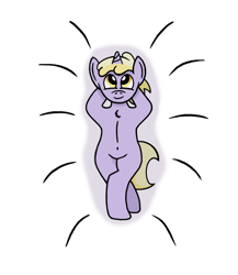 Size: 918x1057 | Tagged: safe, artist:gogglesparks, derpibooru import, dinky hooves, pony, unicorn, arm behind head, lying on bed, on back