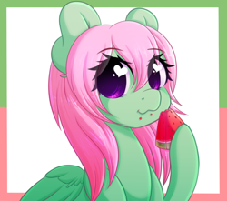 Size: 1280x1130 | Tagged: safe, artist:fluffymaiden, oc, oc only, oc:spectral wind, pegasus, pony, eating, female, food, heart eyes, mare, solo, watermelon, wingding eyes