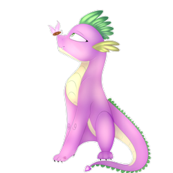 Size: 3000x3000 | Tagged: safe, artist:doux-ameri, spike, butterfly, dragon, cute, high res, older, simple background, sitting, solo, spikabetes, transparent background