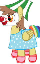 Size: 713x1120 | Tagged: safe, artist:greenmage96, oc, oc only, oc:ferb fletcher, pony, clothes, clown, clown nose, makeup, simple background, solo, transparent background