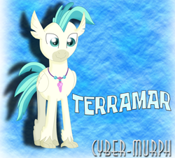 Size: 3688x3328 | Tagged: safe, artist:cyber-murph, derpibooru import, terramar, classical hippogriff, hippogriff, season 8, surf and/or turf, blue background, signature, simple background, solo