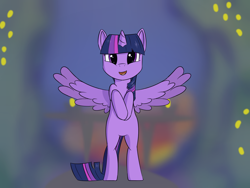 Size: 1600x1200 | Tagged: safe, artist:php99, derpibooru exclusive, derpibooru import, twilight sparkle, twilight sparkle (alicorn), alicorn, pony, bipedal, female, looking at you, mare, open mouth, smiling, solo, sunset