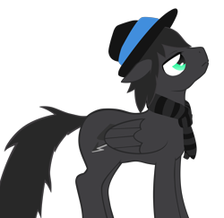 Size: 3840x3735 | Tagged: safe, artist:fluor1te, oc, oc only, oc:grayhoof, pegasus, pony, clothes, contemplating, contemplative, cutie mark, fedora, hat, pondering, scarf, simple background, solo, standing, transparent background, vector