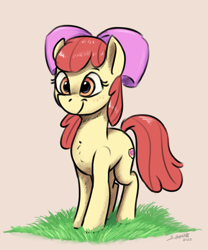 Size: 1000x1200 | Tagged: safe, artist:silverhopexiii, derpibooru import, apple bloom, earth pony, pony, bow, female, filly, hair bow, smiling, solo