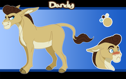 Size: 1080x680 | Tagged: safe, artist:bijutsuyoukai, oc, oc only, oc:dandy, donkey, pony, male, offspring, parent:cranky doodle donkey, parent:matilda, reference sheet, solo