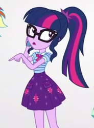 Size: 463x630 | Tagged: safe, derpibooru import, screencap, sci-twi, twilight sparkle, equestria girls, equestria girls series, rollercoaster of friendship, clothes, cropped, female, geode of telekinesis, glasses, phone, ponytail, skirt
