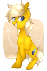 Size: 1024x1530 | Tagged: safe, artist:slasharu, oc, oc only, oc:lightning star, earth pony, pony, colored pupils, female, mare, raised hoof, sitting, solo