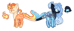 Size: 801x338 | Tagged: safe, artist:wishing-well-artist, derpibooru import, oc, oc only, oc:aqua, oc:magma, original species, pony, simple background, transparent background