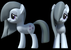 Size: 1362x960 | Tagged: safe, artist:fillerartist, derpibooru import, marble pie, earth pony, pony, 3d, blender, female, mare, render, shy, simple background, smiling, smirk, wip