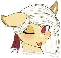 Size: 2058x1949 | Tagged: safe, artist:ak4neh, derpibooru import, oc, oc only, oc:laeticia la pucelle, earth pony, pony, :p, blushing, bust, female, ribbon, simple background, tongue out, transparent background