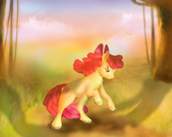 Size: 2850x2268 | Tagged: safe, artist:lysmily, apple bloom, pony, cutie mark, female, filly, forest, rearing, solo, speedpaint, the cmc's cutie marks