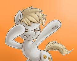 Size: 2000x1600 | Tagged: safe, artist:sea-maas, derpibooru import, oc, oc only, oc:cookie malou, earth pony, pony, armpits, dab, eyes closed, female, simple background, solo