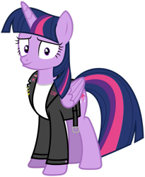 Size: 841x1024 | Tagged: artist needed, safe, twilight sparkle, twilight sparkle (alicorn), alicorn, pony, clothes, jacket, leather jacket, simple background, solo, transparent background