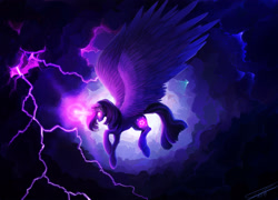 Size: 3400x2448 | Tagged: safe, artist:yummiestseven65, derpibooru import, twilight sparkle, twilight sparkle (alicorn), alicorn, pony, epic, female, glowing eyes, glowing horn, large wings, lightning, mare, solo, wings