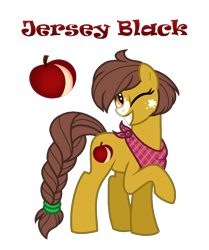 Size: 944x1128 | Tagged: safe, artist:andy-hazards, derpibooru import, oc, oc only, oc:jersey black, earth pony, pony, base used, braided tail, female, mare, neckerchief, offspring, one eye closed, parent:applejack, parent:trouble shoes, parents:troublejack, raised hoof, simple background, solo, transparent background, wink