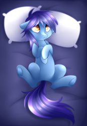 Size: 2525x3658 | Tagged: safe, artist:scarlet-spectrum, oc, oc only, oc:deli, earth pony, pony, cute, lying down, male, on back, pillow, solo, stallion, underhoof