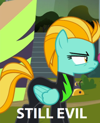 Size: 552x680 | Tagged: safe, derpibooru import, edit, edited screencap, screencap, lightning dust, pegasus, pony, the washouts (episode), clothes, downvote bait, drama bait, evil, female, lightning dust drama, mare, op is a cuck, op is trying to start shit, op isn't even trying anymore, op wants attention, solo, uniform, washouts uniform