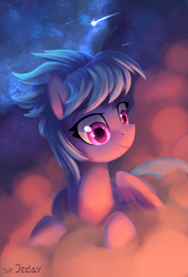 Size: 1500x2200 | Tagged: safe, artist:jedayskayvoker, cloudchaser, pegasus, pony, female, looking at something, mare, shooting star, solo, stars