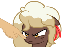 Size: 1024x784 | Tagged: safe, artist:besttubahorse, edit, oc, oc only, oc:sweet mocha, pony, angry, boop, boop edit, bust, female, freckles, hand, simple background, solo, transparent background, vector