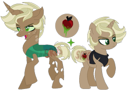 Size: 661x471 | Tagged: safe, artist:superrosey16, derpibooru import, oc, oc only, oc:candy apple, oc:rotting core, disguise, disguised changeling, magical lesbian spawn, male, offspring, parent:mean applejack, parent:queen chrysalis, parents:chrysajack, simple background, solo, transparent background