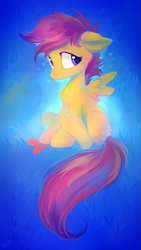 Size: 721x1280 | Tagged: safe, artist:altblast, derpibooru import, scootaloo, pegasus, pony, cute, foal, heart, sitting, solo, spread wings, wings