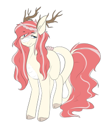 Size: 3843x4512 | Tagged: safe, artist:celestialoddity, oc, oc only, oc:iliana hikari, hybrid, kirin, absurd resolution, antlers, cloven hooves, female, flower, flower in tail, scales, simple background, smiling, solo, standing, transparent background