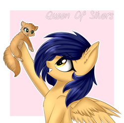Size: 1024x1020 | Tagged: safe, artist:queenofsilvers, oc, oc only, cat, pegasus, pony, cute, duo, female, grin, looking up, mare, ocbetes, smiling