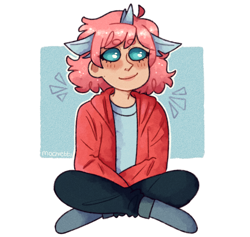 Size: 1300x1233 | Tagged: safe, artist:mochietti, derpibooru import, ocellus, human, school daze, blushing, boots, clothes, crossed legs, eared humanization, female, hoodie, horned humanization, humanized, jeans, pants, shoes, sitting, solo