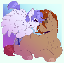 Size: 1200x1183 | Tagged: safe, artist:locosaltinc, derpibooru import, oc, oc only, earth pony, pegasus, pony, female, male, nuzzling, shipping, straight