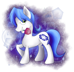 Size: 1024x1000 | Tagged: safe, artist:animechristy, oc, oc only, oc:antony c, earth pony, pony, flower, flower in mouth, grin, male, mouth hold, raised hoof, rose, smiling, solo, stallion