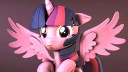 Size: 3840x2160 | Tagged: safe, artist:flushthebatsanta, derpibooru import, twilight sparkle, twilight sparkle (alicorn), alicorn, pony, 3d, cute, digital art, female, looking at you, mare, solo, source filmmaker, tongue out, twiabetes, weapons-grade cute