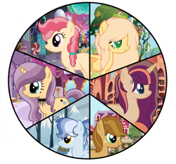 Size: 1024x954 | Tagged: safe, artist:crystalponyart7669, derpibooru import, oc, oc only, oc:ametrine, oc:caramel apple, oc:pink apple blossom, oc:ruby sunlight, oc:sugar spice, oc:sweetie blue, earth pony, pegasus, pony, unicorn, base used, female, mare, offspring, parent:applejack, parent:caramel, parents:carajack