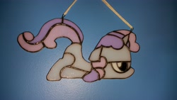 Size: 5312x2988 | Tagged: safe, derpibooru import, sweetie belle, scootie belle, scooting, solo, stained glass (irl)