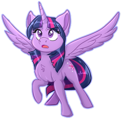 Size: 525x513 | Tagged: safe, artist:obscuredflower, derpibooru import, twilight sparkle, twilight sparkle (alicorn), alicorn, pony, angry, chibi, cutie mark, female, horn, mare, raised hoof, simple background, solo, spread wings, transparent background, wings