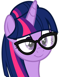 Size: 4600x5914 | Tagged: safe, artist:slb94, twilight sparkle, pony, absurd resolution, alternate character interpretation, alternate hairstyle, bust, cute, female, glasses, mare, simple background, smiling, solo, transparent background, twiabetes, vector