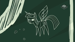 Size: 1024x576 | Tagged: safe, derpibooru import, screencap, twilight sparkle, twilight sparkle (alicorn), alicorn, pony, friendship university, angry, bookhorse, boomerang (tv channel), chalk drawing, female, haycartes' method, horn, mare, wings