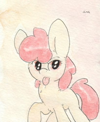 Size: 692x842 | Tagged: safe, artist:slightlyshade, apple bloom, simple background, solo, tongue out